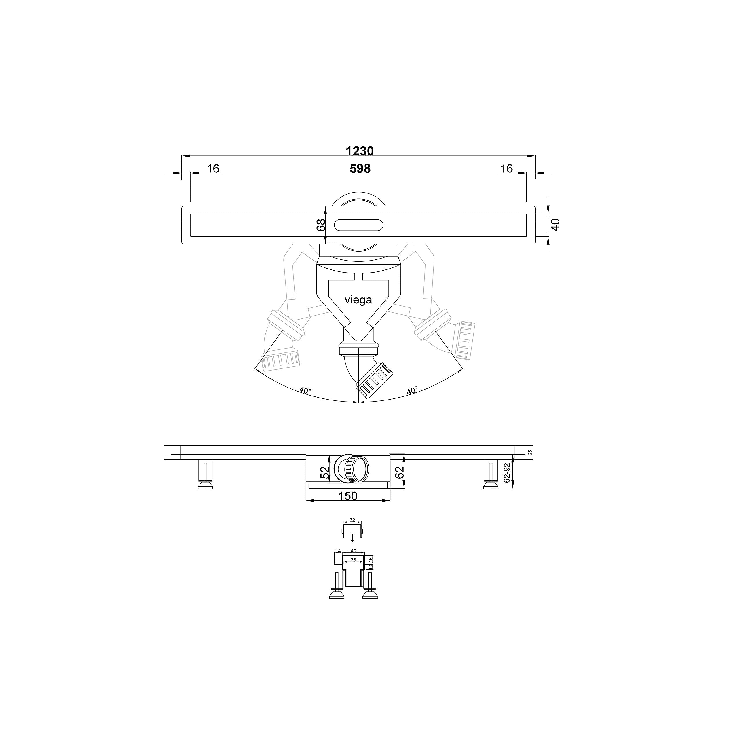 SET completo - Canalina Doccia 120 cm AQUABAD® Slim nero opaco in acciaio inox, incluso il setaccio per capelli, Advantix l'uscita orizzontale, la copertura "BORD" e il set di base