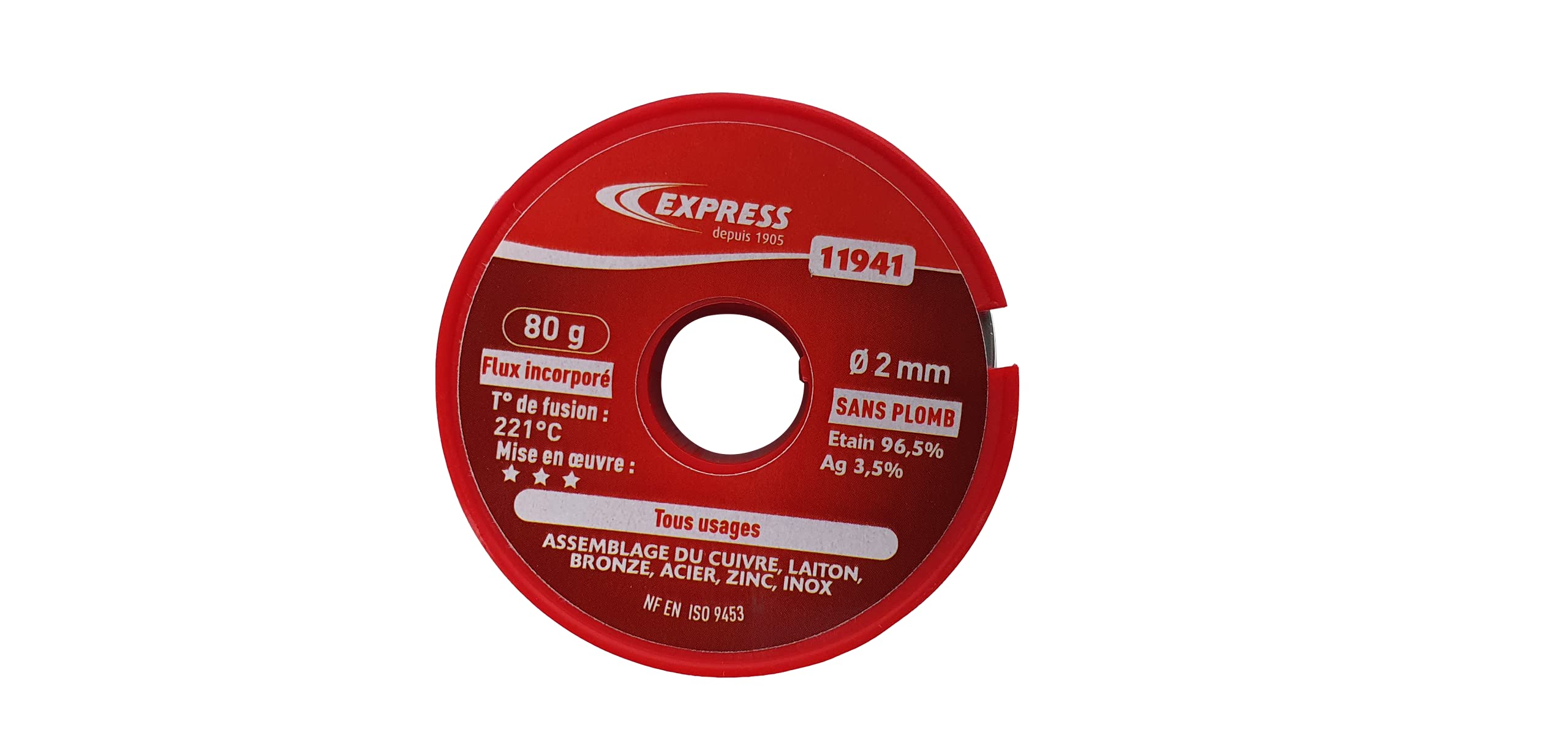 Alambre de Soldadura Multiuso - Hilo de Estaño - Cobre, Latón, Bronce, Acero, Zinc, Acero Inoxidable - 96,5% Estaño y 3,5% Ag (sin Plomo) - 80g - Ø2 mm - Flujo Incorporado - EXPRESS