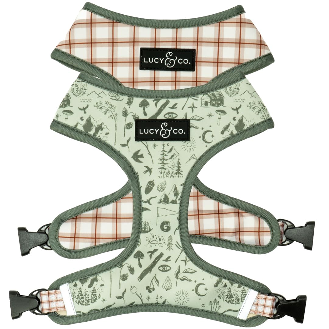 Lucy & Co. Cute Reversible Dog Harness Walking Halter - Best Designer Pet Harnesses for XS - XL Dogs - Padded Adjustable Vest for Easy Walking-XLarge-Green Outdoor Plaid โ image 1