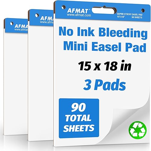 AFMAT Almohadillas adhesivas de caballete, papel de 15 x 18 pulgadas para profesores, papel de caballete resistente a la decoloración de tinta para