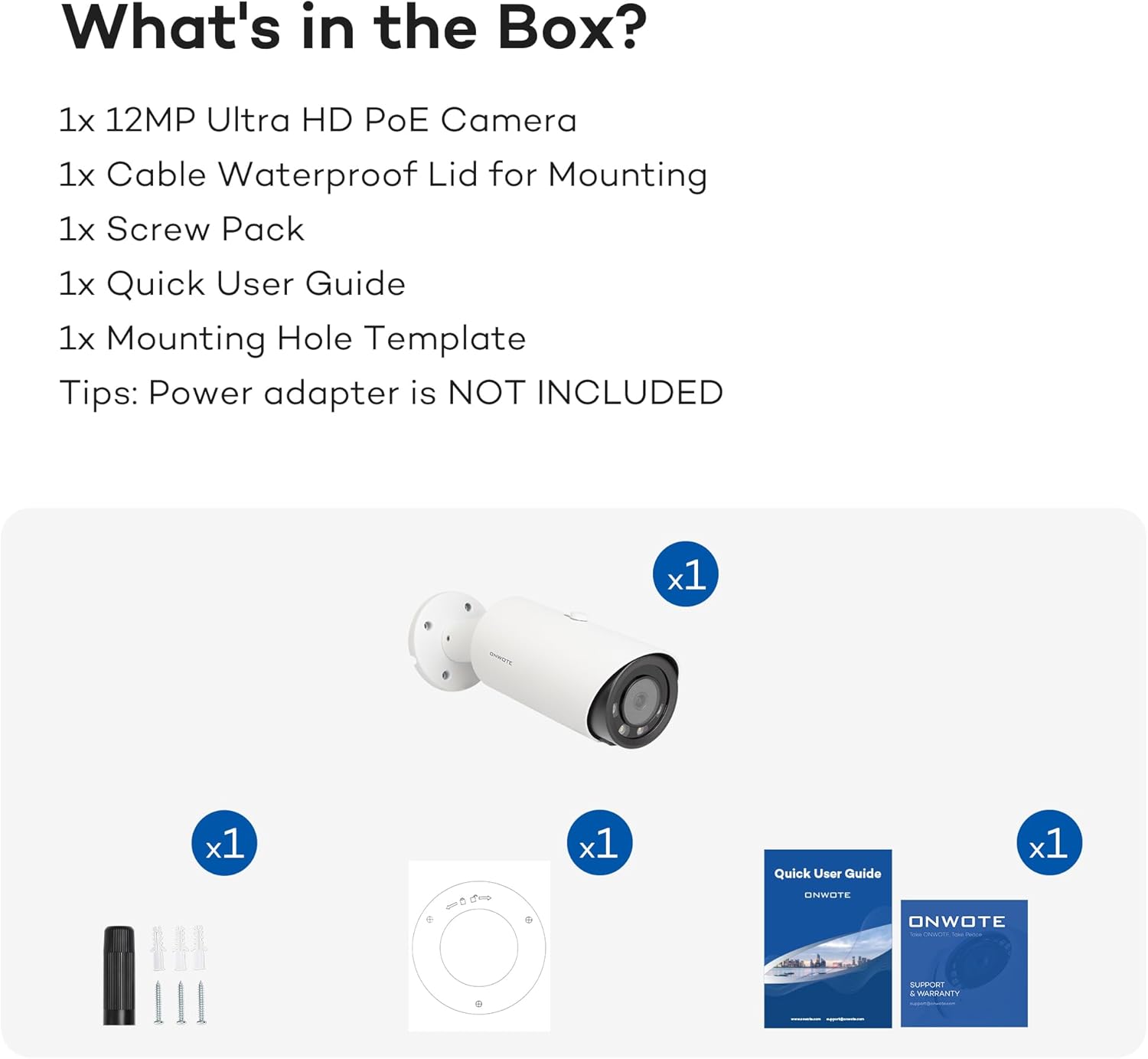 ONWOTE 12MP PoE IP Security Camera Outdoor, Smart Color Night Vision, 4000x3000 12 Megapixels 30fps, 123° FoV, AI Detection, Commercial Wired Camera for Business, Add-on to PoE NVR System