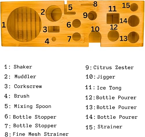 Miniatura 5 de Juego de coctelera solo para soporte  Kit de barman de madera  Accesorios de barra de almacenamiento con capacidad para hasta 15 piezas  Juego de