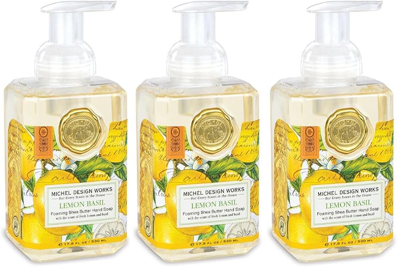 Sabonete líquido espumante para mãos Michel Design Works Lemon Basil, pacote com 3
