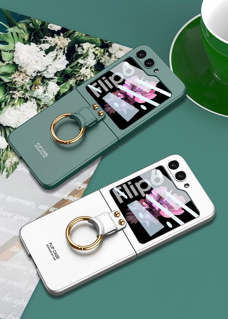 SHIEID Z Flip 6 Case with Ring Protective Cover for Samsung Z Flip 6 Phone Case with Built-in Front Screen Protector Slim Shockproof Full Body Protective Galaxy Z Flip6 Cover, Temperament Silver