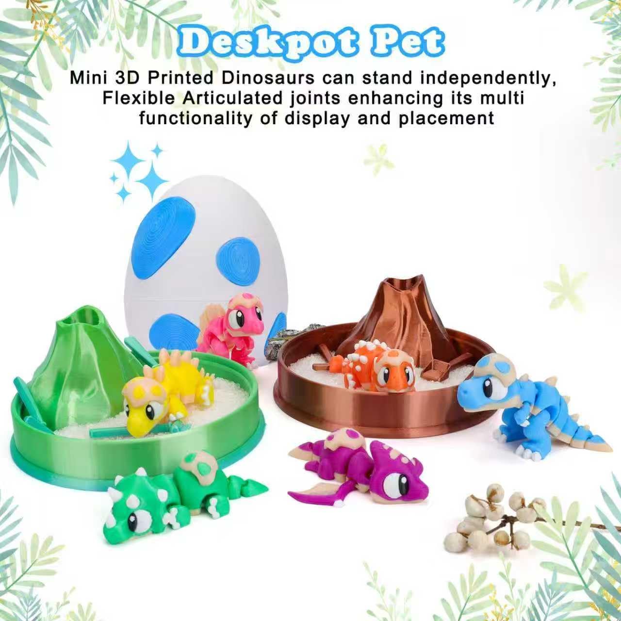 6PCS 3D Printed Dinosaur with Dragon Egg, Mini 3d Printed Animals, Articulated figurines Fidget Toys, Pocket Pets Bulk ,Party Favors, Easter Basket Stuffer, Desktop Ornament (Dinosaur Eggshell) - Image 2