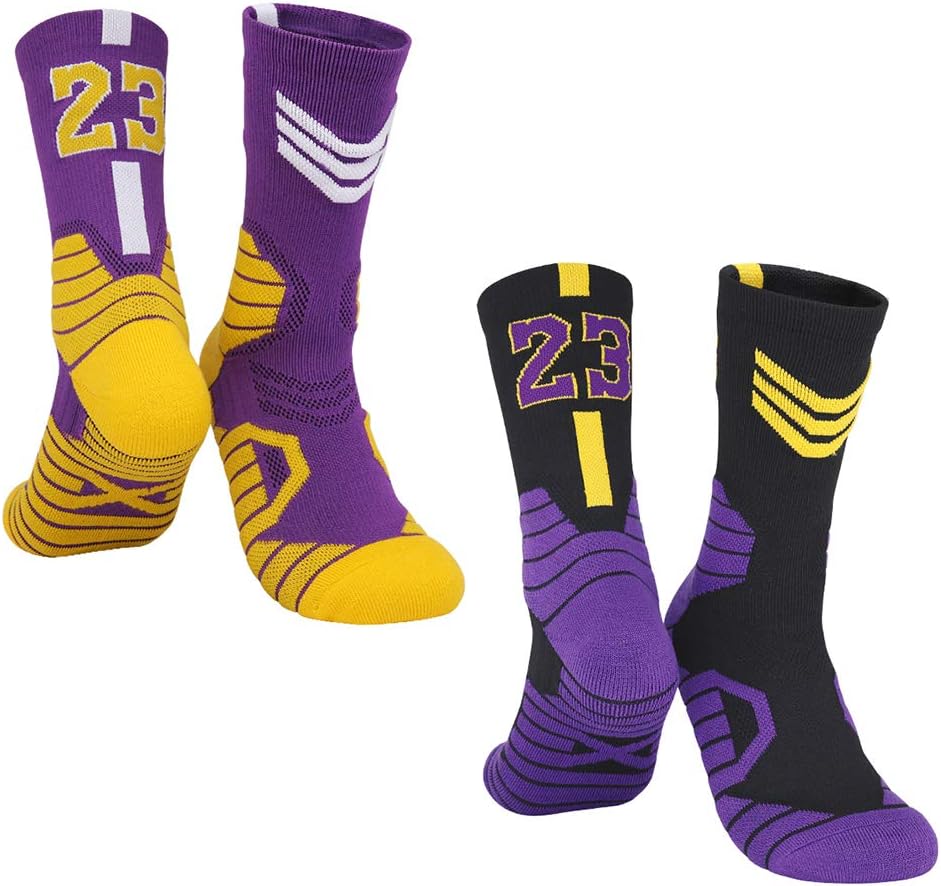 INAGWE2 Pairs Baseketball Players Athletic Socks Basketball Crew Socks Cotton Moisture Wicking Socks for Men Kids Women Gift