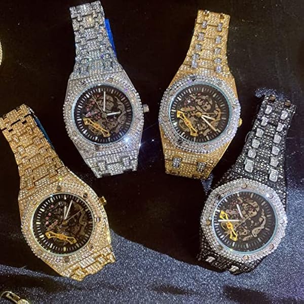 HALOKAIYA ICEDIAMOND Orologio da polso meccanico automatico traforato ghiacciato, orologio da uomo di lusso con quadrante scheletrato a carica manuale con diamante CZ completamente lucido