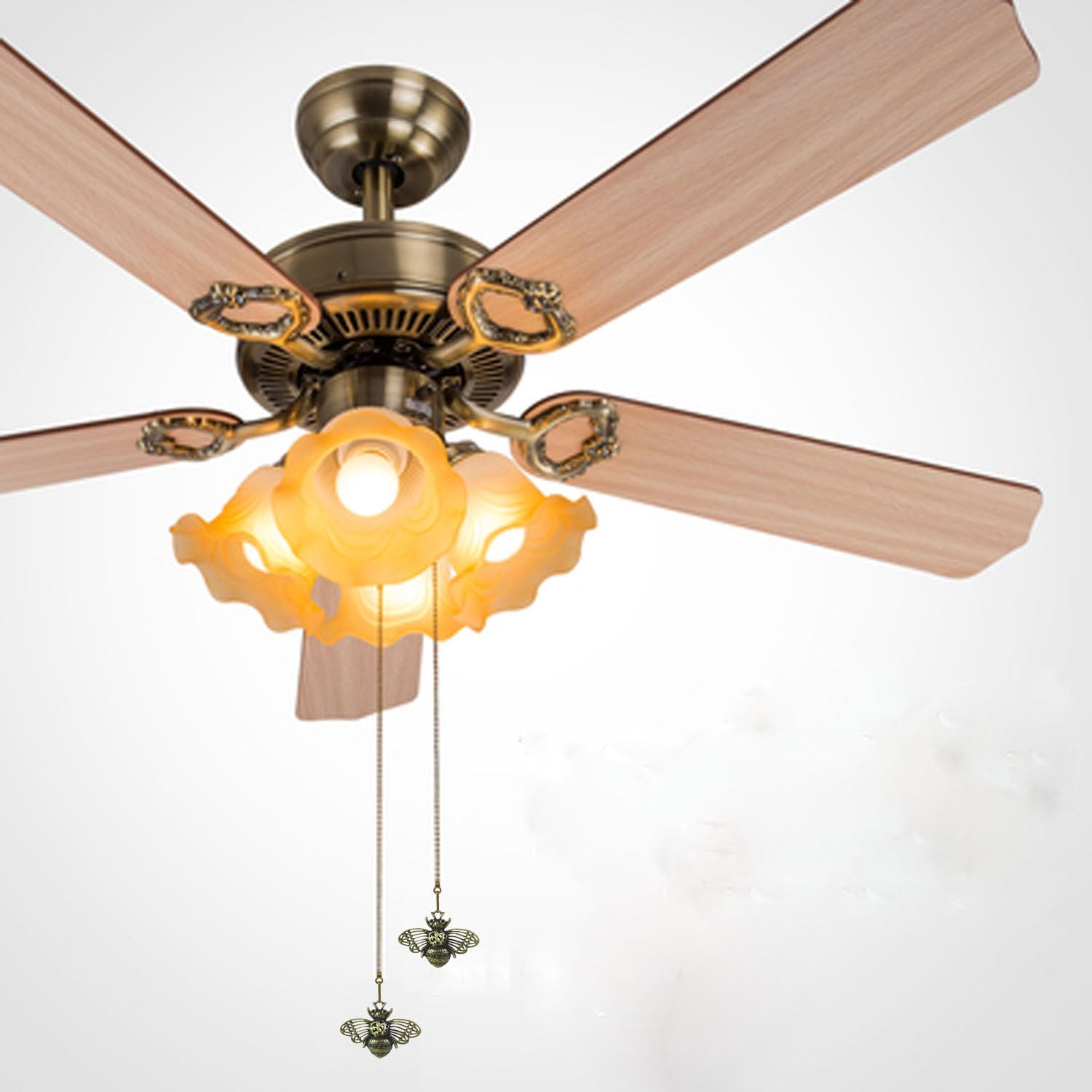 2Pcs Ceiling Fan Pull Chain Extender - 12" Metal Bee Design Chain Extension with Ball Connector, Durable Pull Chain Accessories for Fan Light Switch Decoration
