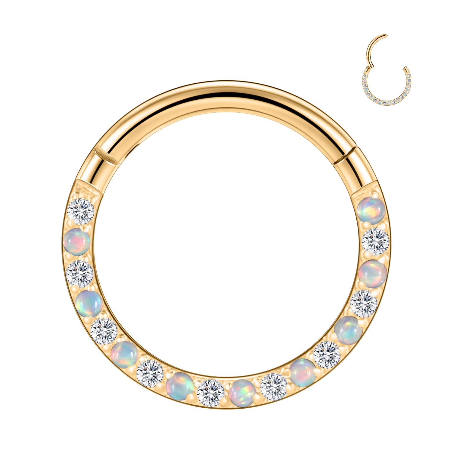 AROWRO 18G 16G 14G Nose Hoop Ring Septum Clicker Earrings CZ Opal Cartilage Conch Helix Tragus Hoop Earrings Daith Piercing Jewelry 316L Surgical Steel — view 9