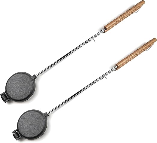 HAWOK Cast Iron Round Pie Iron with Stainless Steel and Wooden Handle set of 2……