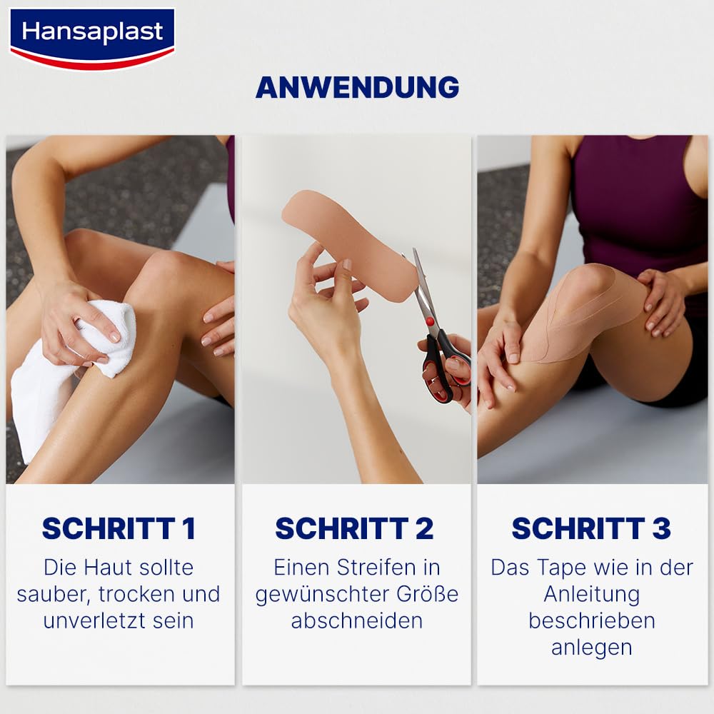 Hansaplast Taśma kinezjologiczna, wodoodporna taśma sportowa łagodzi bóle mięśni i wspomaga krążenie krwi, taśma kinesio zapewnia wsparcie stawów i mięśni*, 1 rolka, czarna