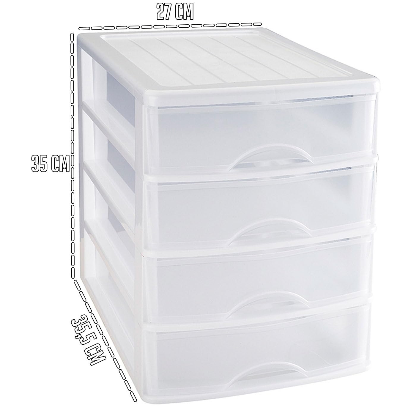 Cajonera de sobremesa 4 Cajones Transparentes 35 x 27 x 35,5 cm Blanco