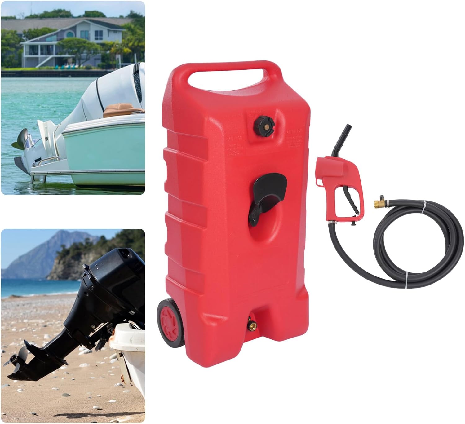 25.1Gal Boat Portable Fuel Tank, Gasoline Marine Tank W/9.84ft Fuel Hose, 2rollers Free-Standing Separation Outlet HDPE Material Concave-Convex Texture Thick Shell Tanks For Outboard Engines, Red