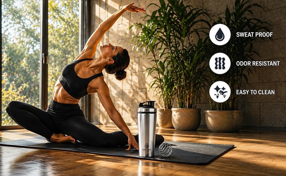 Image of SPADES Stainless Steel Gym Shaker Bottle 750ml with Mixing Ball | Leakproof Protein Shaker for Gym, Wide Mouth, Leckproof, Measurement Markings, Sipper Cap | Metal Shaker for Men,Women (Silver /P1)