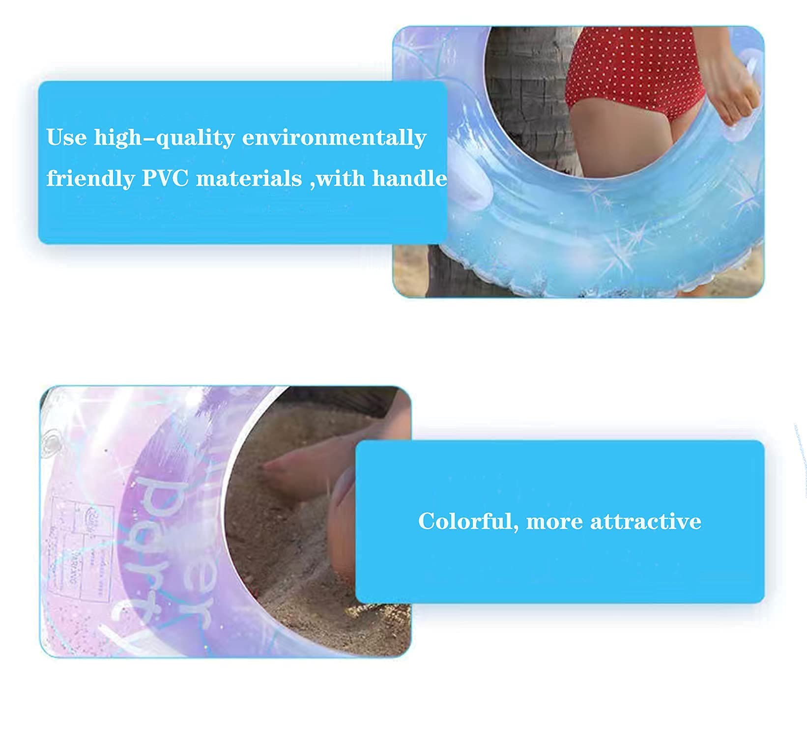 Salvagente Gonfiabile Adulti A Forma Di Sirena - Con Impugnature E Paillettes Stellate, Ciambella Da Nuoto - Foto 13