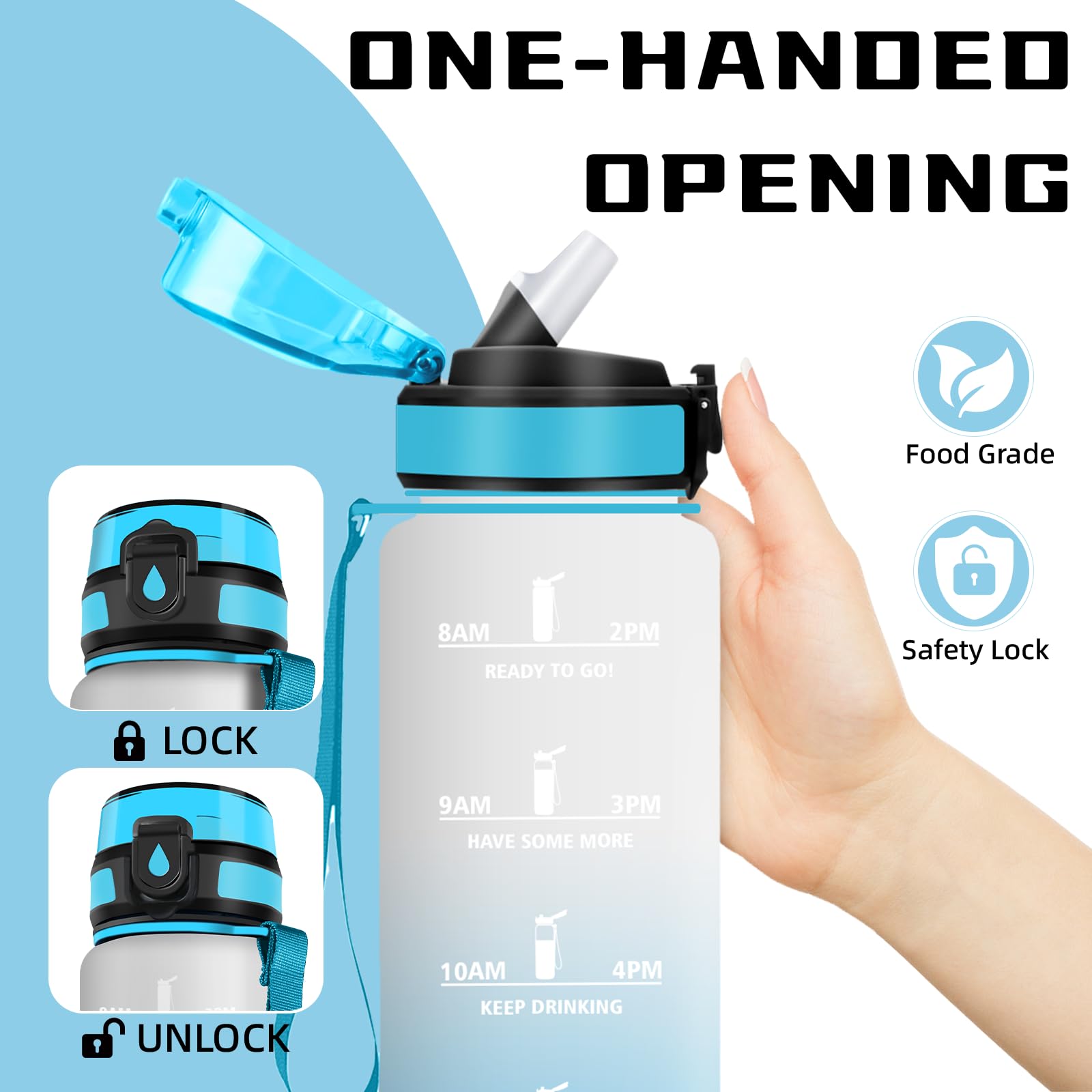Grsta Borraccia 1 litro, Borraccia con Cannuccia, Senza Perdite, Borracce Motivazionale, Facile da Pulire, Borraccie Trekking, Con Slogan Motivazionale, Water Bottle per Fitness, Campeggio, Viaggio