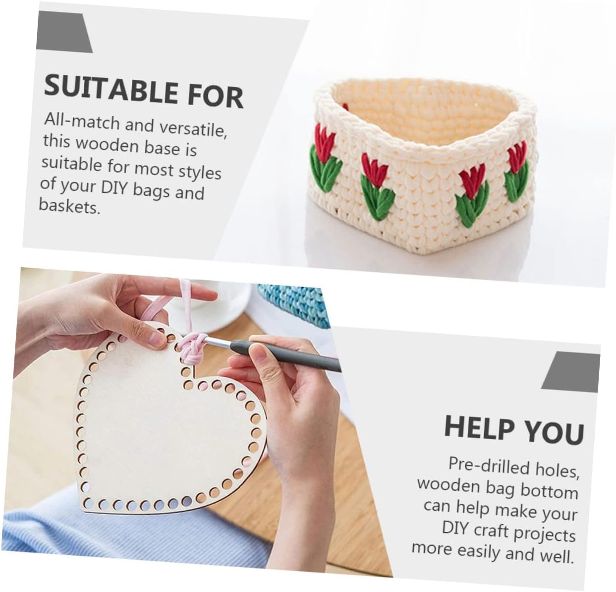 SEWOART 2pcs Wooden Basket Bottoms for Blankets Crochet Weaving Base for DIY Bag Making Storage