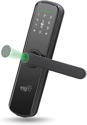 ELG, SHFB700, Fechadura Digital Biométrica Inteligente Wi-Fi, Abertura por Biometria, Senha, Cartão de Proximidade, Aplicativo ou Chave de Emergência, Preto