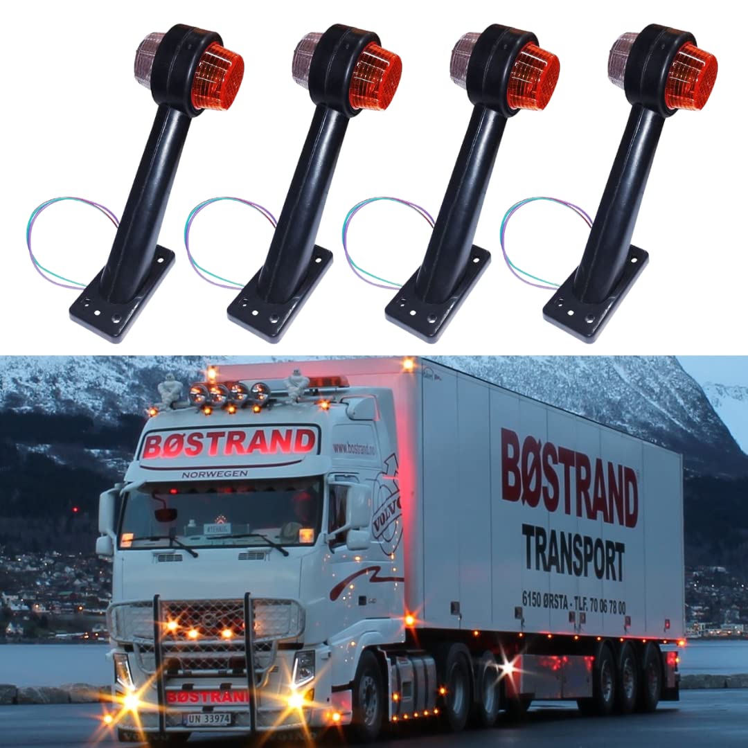 Indicatore di gambo laterale in gomma trasparente lampada 12v compatibile per camion roulotte Kenworth Peterbilt Freightliner Western Star Trucks semirimorchi confezione da 4(trasparente/ambra)