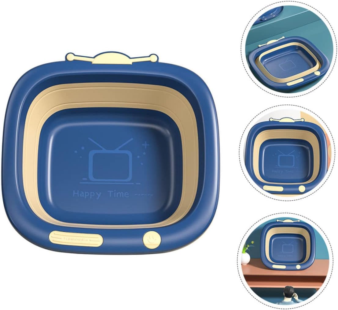 1pc Folding Cartoon Washbasin Portable and Lightweight Basin for Newborns for Bathing and Washing Face Blue