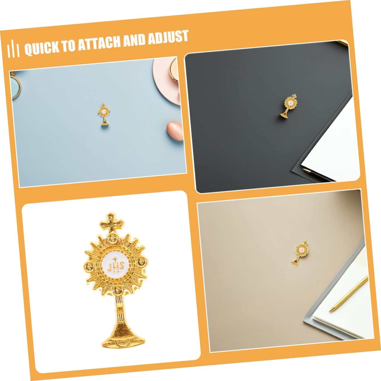 HOMSFOU 4pcs Religious Lapel Pins for Children Metal Collar Pin Set for First Communion and Baptism Celebrations Dress Accessories for Suits and Party Outfits