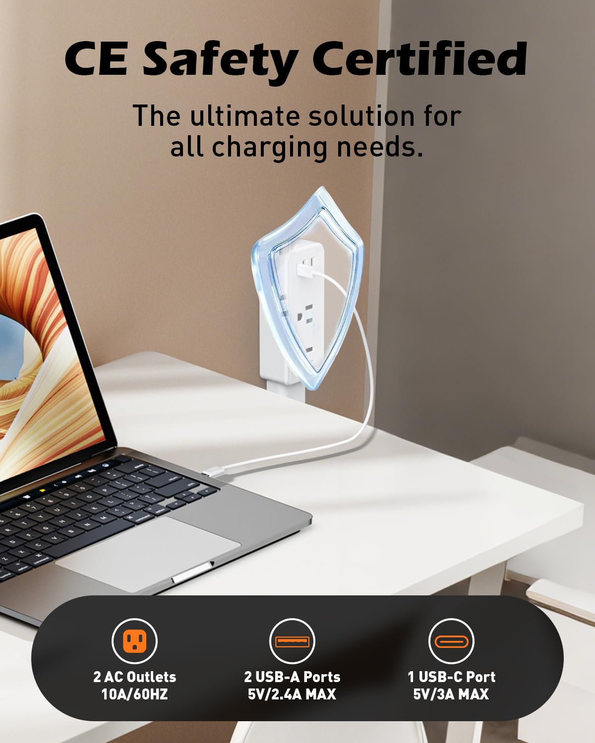 Rallonge Murale à Tige, multiprise 4 Voies USB‑C, 2 USB‑A & 2 Prises AC