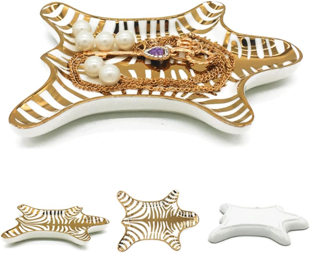 BCLP-A Zebra Stripe Jewelry Tray Ceramic Dishes Plate Gilded 5.9", Gold : Clothing, Shoes & Jewelry