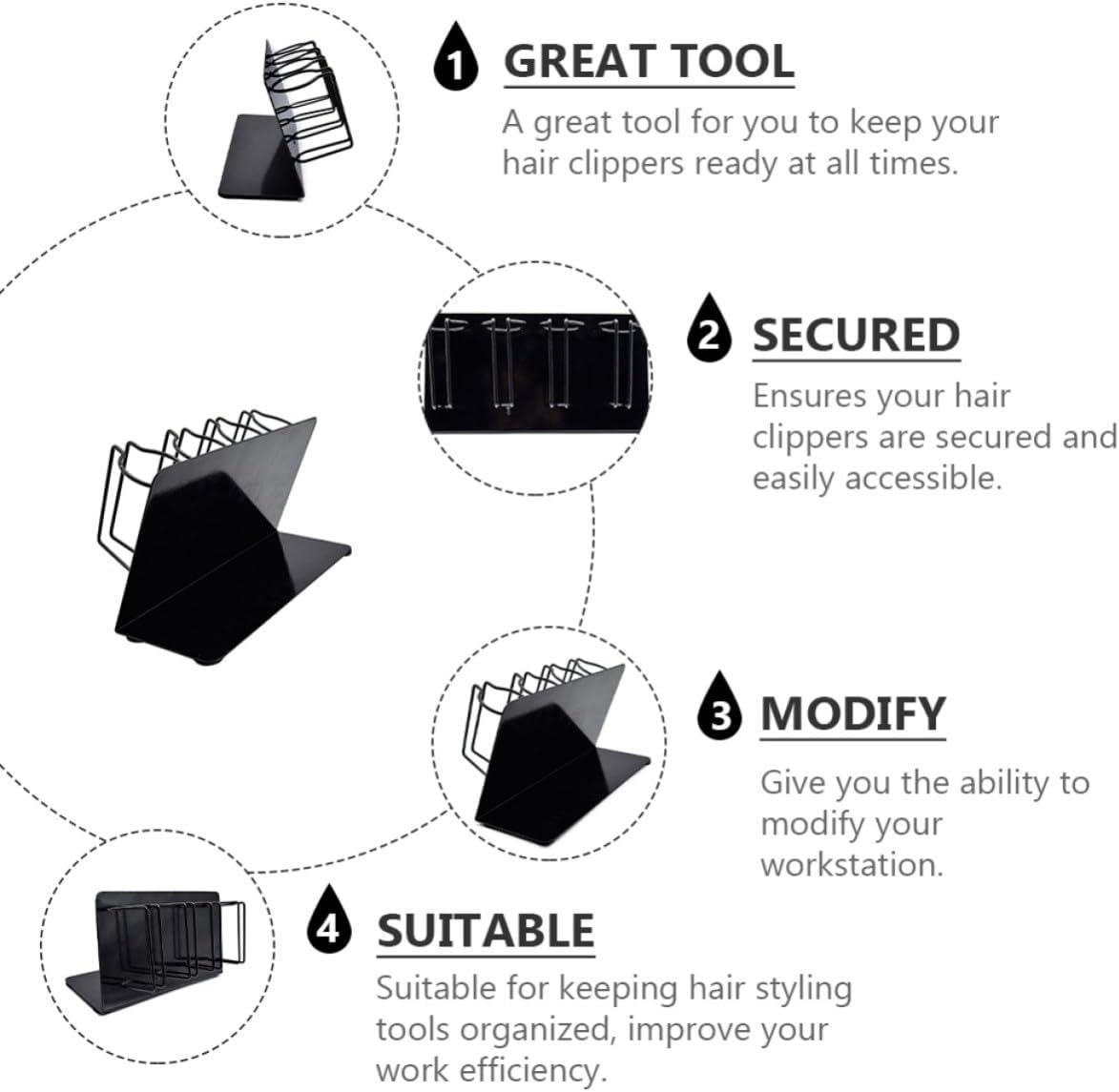 Hair Clipper Holder Black Stainless Steel Rack for Hair Styling Tools