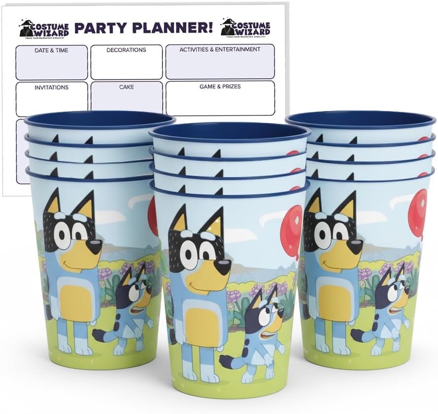 Unique Bluey 12 Pack 16 oz Plastic Reusable Favor Cups – Birthday Party Supplies, Goodie Bag Favors, Kids’ Drinkware & Take-Home Gifts