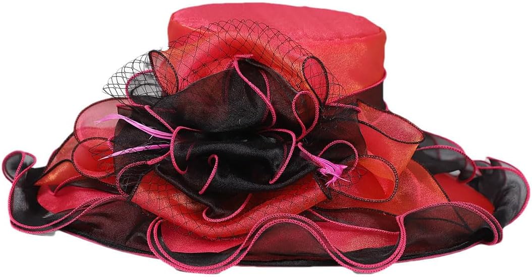 Women Flower Feather Wedding Church Cocktail Party Ruffles Brim Fascinator Cap