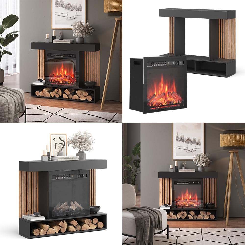 Vicco Chimenea eléctrica Lynea, Negro, 100 cm