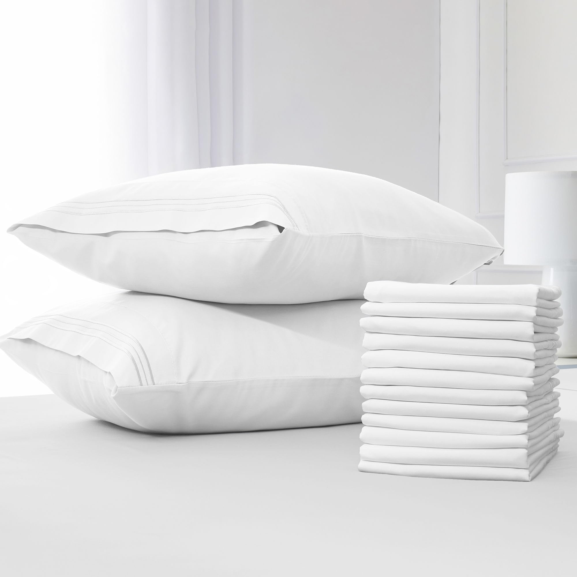 Mellanni Pillow Cases - Luxury, Extra Soft, Cooling Pillow Covers - 12 PC Iconic Collection Pillowcases - Envelope Closure(Standard/Queen 20" x 30", White)