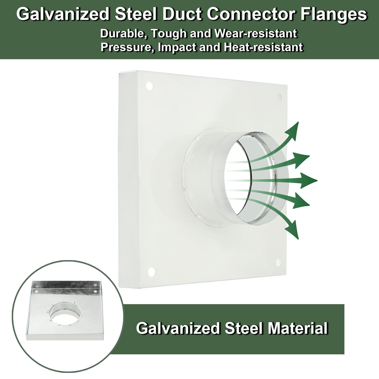 YOKIVE Duct Connector Flange, Galvanized Steel Air Ducting Mounting Plate with Rubber Gasket - Image 3
