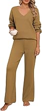 CMTOP Ensemble Femme 2 Pièces Pyjama Hiver Automne Survêtement Jogging Sportswear Col en V Tricot Manches Longue Elastique Taille Haute Pantalon Chic et Elegant Loungewear Set