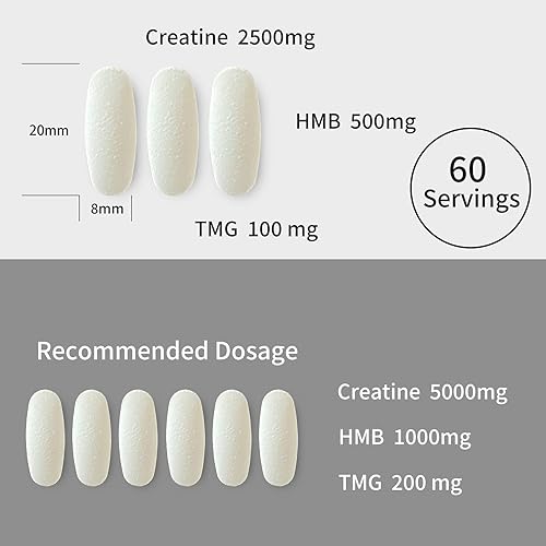 Miniatura 4 de Tabletas de creatina HMB TMG 180, monohidrato de creatina micronizada con HMB y TMG que apoya el crecimiento muscular, rendimiento atlético,