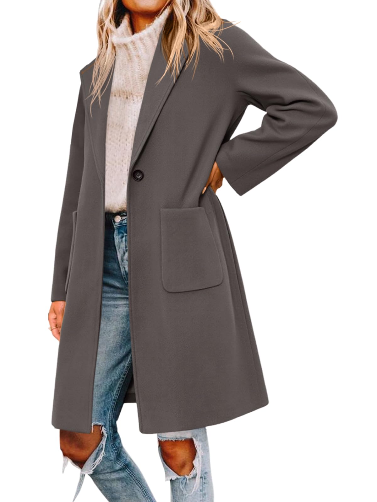 Womens Pea Coat Notched Lapel Single Breasted Long Jacket Winter Casual Trench Coat Outerwear-image-20