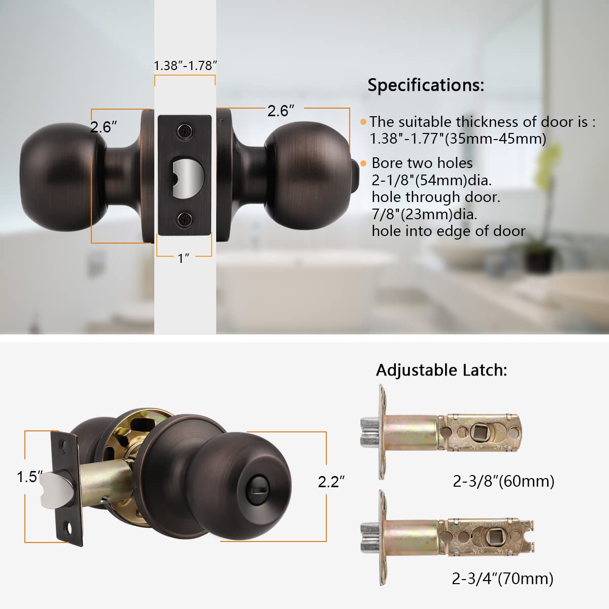 Probrico Round Privacy Door Knobs Oil Rubbed Bronze Bedroom Bathroom ...