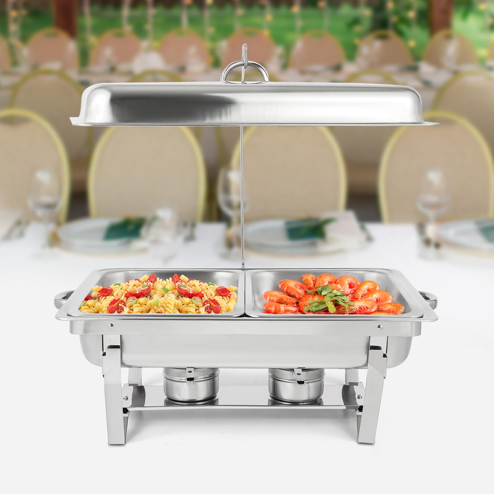 Scaldalibi da 4,5 l, contenitore termico in acciaio inox, telaio pieghevole in acciaio inox, set da buffet argento, per catering buffet e feste