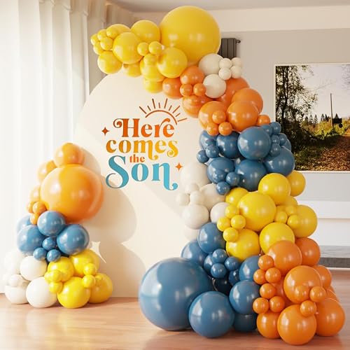 Retro Blue Burnt Orange And Mustard Yellow Balloon Arch Kit 136 Pcs