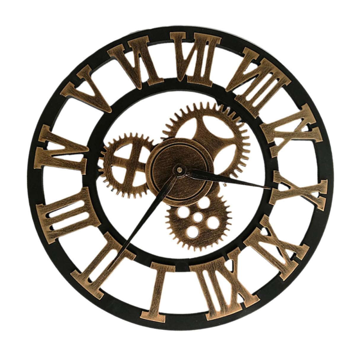 MERRYHAPY Reloj de Pared Silencioso y Preciso en Metal y Madera Industrial Engranajes Giratorios, Diseño Elegante para Sala de Estar o Estudio