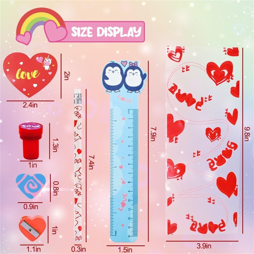 28 Pack Stationery Set, Gift Bag with Pencil Cards Stamper Eraser Ruler Sharpener for Kids Classroom Prize Party Favors