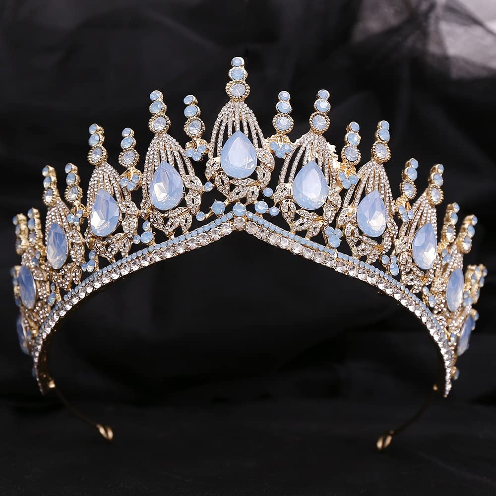 Biżuteria do włosów Korona Tiary dla kobiet Królowa Opal Kryształowa Tiara Korona Eleganckie nakrycia głowy Tiara Ślubna sukienka do włosów Biżuteria Akcesoria firmy, Gold-01