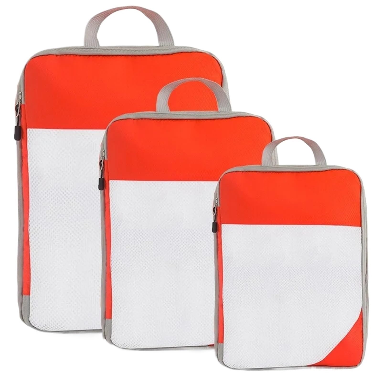 3PCS Travel Compressible Packing Cubes Foldable Waterproof Storage Bag Suitcase Nylon Portable With Handbag Luggage Organizer for Suitcases(Orange)