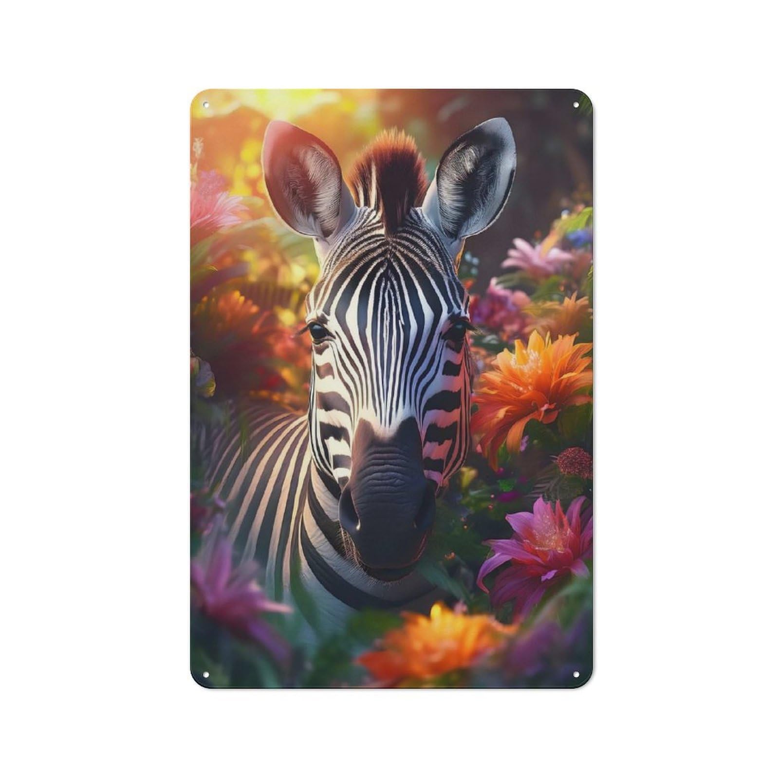Junmoney Style-22 Zebra In Flowers Rustic Tin Sign 30X20cm For Café Or Restaurant, For Café Owners And Decorators, For Retro Home Interiors