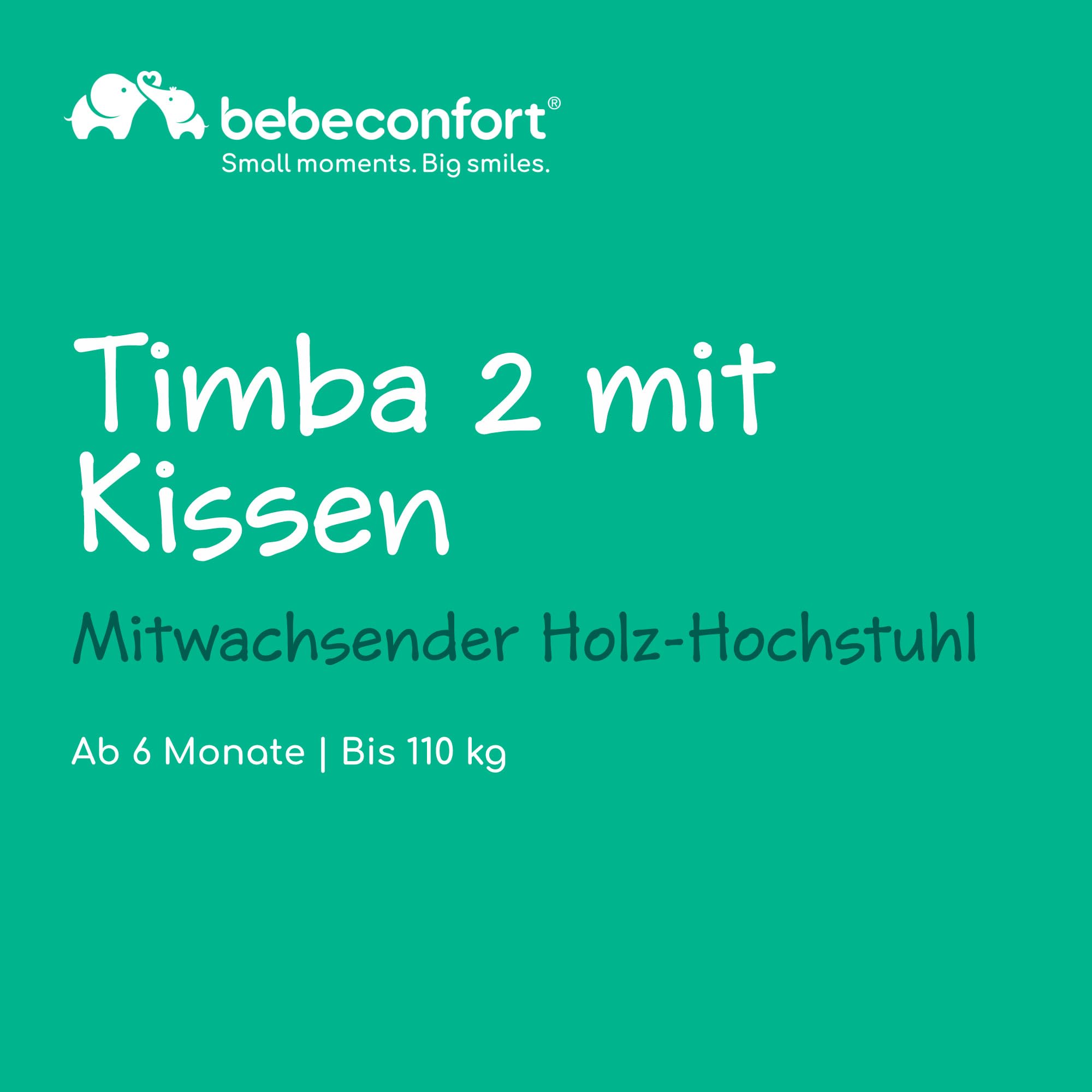 Bebeconfort Timba 2 mit Kissen, Mitwachsender Hochstuhl Baby, Ab 6 Monaten, Bis 110 kg, Ergonomischer Baby & Kinderhochstuhl Holz, Fast alle Esstische, Abnehmbares Tablett, Natural Wood + Beige