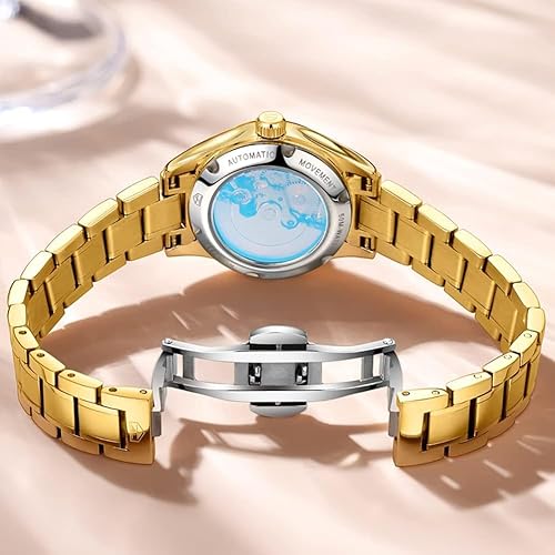 Miniatura 5 de OLEVS - Relojes Automáticos para Mujer con Tourbillon de Diamante, Relojes de Pulsera Elegantes, Fase Lunar, Impermeables, Luminosos