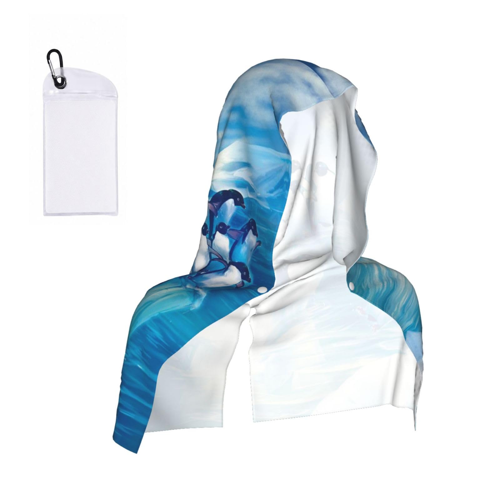 Esnaiuvcd Black Penguins Print Multifunctional Cooling Hoodie Bandana Portable Sweat Absorbing Design For Beach Workouts Exercise Heat Relief Accessories
