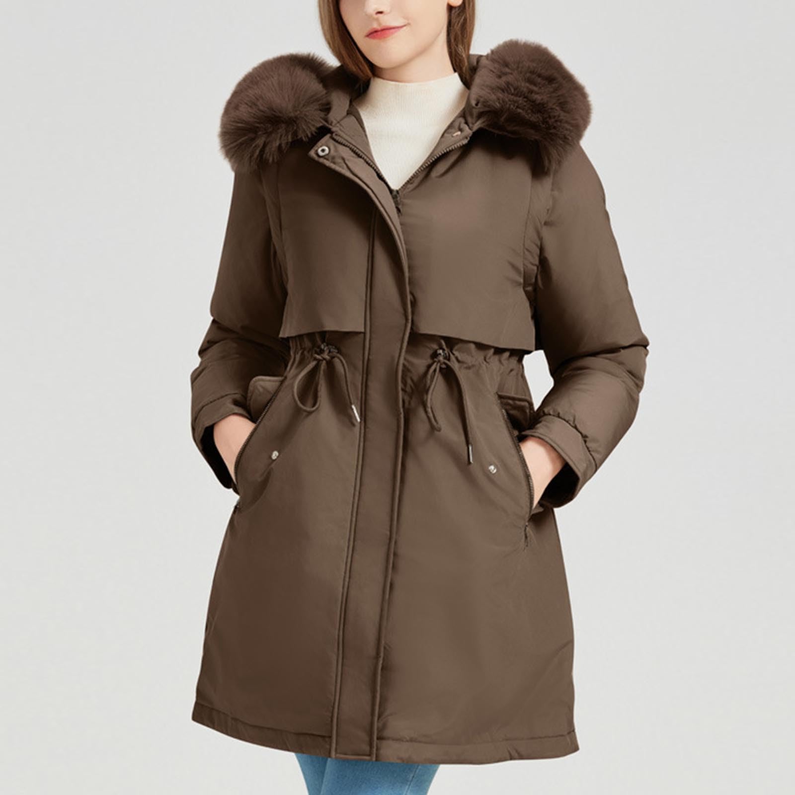 Giacca Militare Donna Imbottita e Pesante Media Lunghezza Con Cappuccio Piumino Trapuntato Imbottita in Caldo Giacca Parka Casual Outdoor Cappotti con Cappuccio Cappotto Cerniera Giacche Classico
