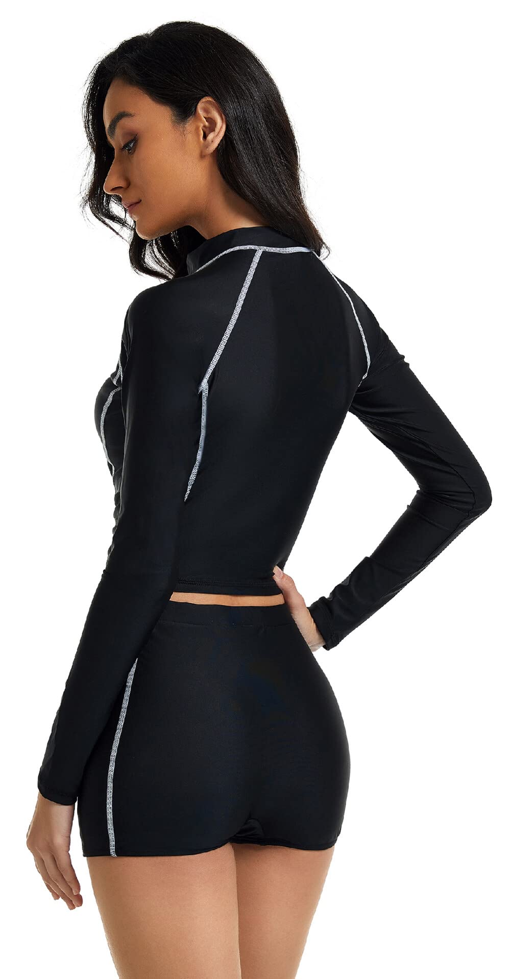 SEAUR Rash Guard damski kostium kąpielowy z długim rękawem, UPF 50+, ochrona przed promieniowaniem UV, dwuczęściowy kostium kąpielowy, slim fit, ochrona przed słońcem, moda kąpielowa, bikini, szorty