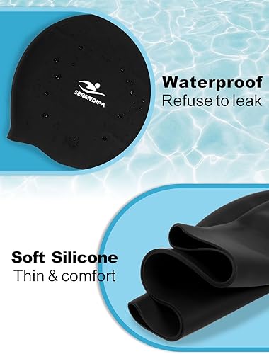 Miniatura 2 de SERENDIPA Gorro de natación extra grande para trenzas y rastas, gorra de natación impermeable de silicona para mujeres para cabello largo